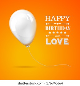 White balloon isolated on orange. Vector illustration.