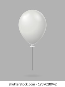 White balloon on gray surface. Birthday round holiday filled with helium with shiny inflatable gradient realistic latex vector.