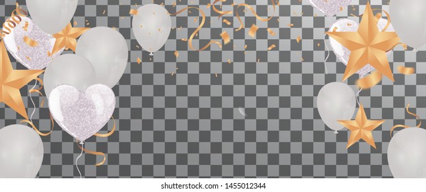  White Balloons Background with Various Colors. Birthday Party, Congratulations & Win Design