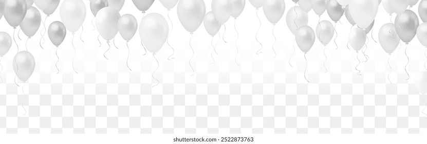 white balloons for birthday party or balloon festival design. Vector glossy 3D realistic, .Birthday ballon set. Inflatable air flying balloon realistic 3D