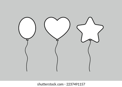 globos blancos conjunto de líneas negras, contorno de la colección de partidos de globo de aire de helio, elemento de diseño vectorial para la tarjeta de saludo o invitación