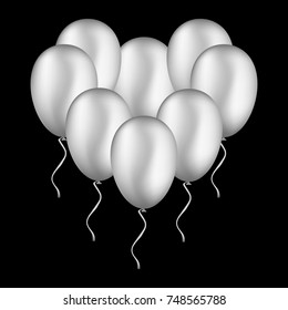 White balloons isolated on a black background. Vector illustration for your graphic design.