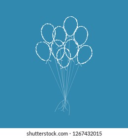 White balloons on a blue background