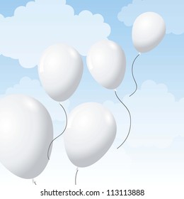white balloons over sky background. vector illustration