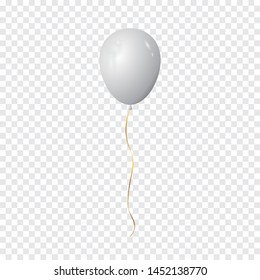 White Balloons. Realistic Helium Balloons Isolated on Transparent Background.