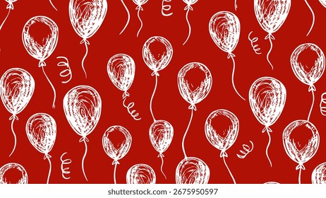 White balloons in the red background vector. Celebration seamless pattern .