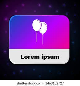 White Balloons with ribbon icon isolated on black background. Rectangle color button. Vector Illustration