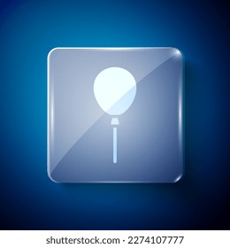 White Balloons with ribbon icon isolated on blue background. Happy Easter. Square glass panels. Vector