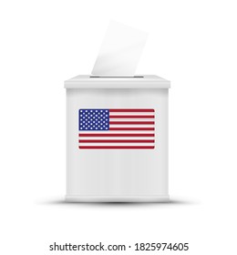 White ballot box isolated. American flag. 2020 United States presidential election. Vector illustration.