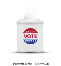 White ballot box isolated. Every vote counts. 2020 United States presidential election. Vector illustration.