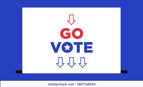 White ballot with text Go Vote. Election of the President or Government, polling day in USA, political voting, referendum. Vector illustration, web banner and poster