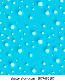 Weiße Bälle auf blauem Hintergrund. Geometrisches Nahtloses Muster. Textur mit weißen runden Kugeln. Design-Vorlage für Verpackung, Karten, Feriendekoration, Textilien, Tapete, Inneneinrichtung. Vektorgrafik