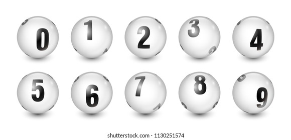 White Balls Set with Black Text Number 0 to 9