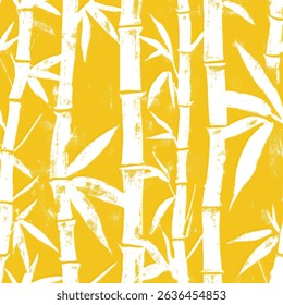 White bamboo silhouettes on an orange background, linen fabric seamless pattern, cotton, silk, vector illustration, doodle summer, kids and baby designs for print fabric.