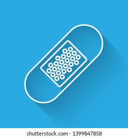 White Bandage plaster line icon isolated with long shadow. Medical plaster, adhesive bandage, flexible fabric bandage. Vector Illustration