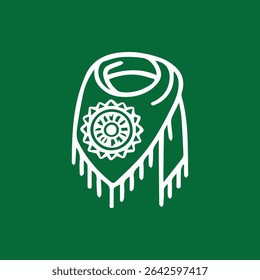 A white bandana with decorative details shown against a rich green backdrop makes a simple but stylish visual statement for design projects or artistic presentations.
