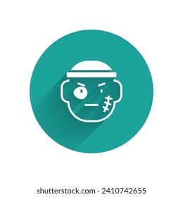 White Bandit icon isolated with long shadow. Green circle button. Vector