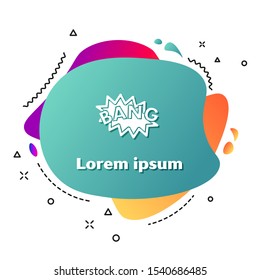 White Bang boom, gun Comic text speech bubble balloon icon isolated on white background. Abstract banner with liquid shapes. Vector Illustration