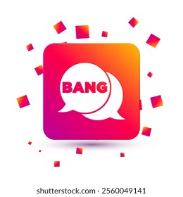 White Bang boom, gun Comic text speech bubble balloon icon isolated on white background. Square color button. Vector