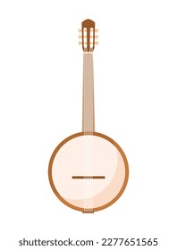 White banjo concept. String instrument for playing melodies. Education and development of creative skills in children. Template, layout and mock up. Cartoon flat vector illustration