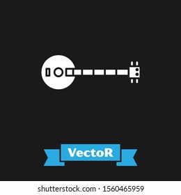 White Banjo icon isolated on black background. Musical instrument.  Vector Illustration