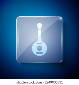 White Banjo icon isolated on blue background. Musical instrument. Square glass panels. Vector