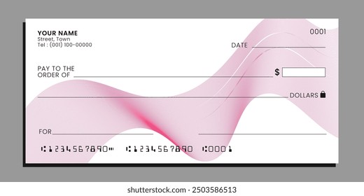 Cheque en blanco del banco blanco con el patrón ondulado de la línea, Vector de diseño de la Plantilla de papel del cheque.