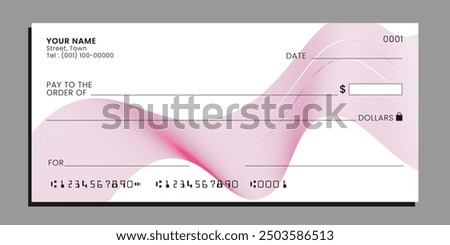 white bank blank cheque with wavy line pattern, check paper template design vector.
