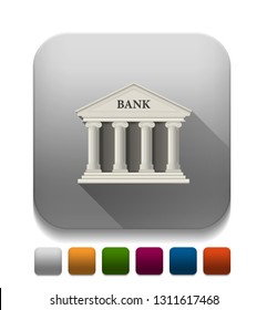 white bank building icon With long shadow over app button