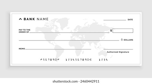white bank check cheque voucher mockup with world amp vector