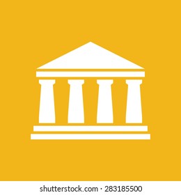 white bank icon on a yellow background