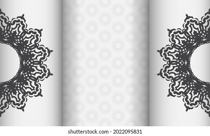 White banner with black ornaments and place under the text. Print-ready invitation design with mandala patterns.