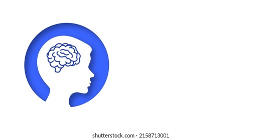 White banner with a boy's head. Stroke, ischemia, Alzheimer's, aneurysm, tumor and atherosclerosis. Place for your text. opy space. Medical concept of diseases of the brain. Vector illustration