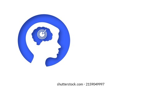 White banner with a boy's head. Stroke, ischemia, Alzheimer's, aneurysm, tumor and atherosclerosis. Place for your text. opy space. Medical concept of diseases of the brain. Vector illustration