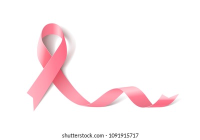 White Banner with Breast Cancer Awareness Realistic Ribbon. Design Template for Info-graphics or Websites Magazines