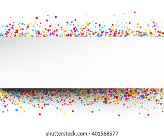 White banner with color drops. Vector illustration.