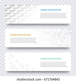 Plantilla vectorial de diseño de banner blanco. Diseño web horizontal moderno con fondo de textura de patrón de baldosas para sitio web, folleto, fondo de volante.
