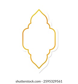 White  banner frame with golden frame. Celebrative, decorative element. Vector illustration. Empty card, background, sticker with place for your text.