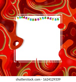 White banner with garlands. Creative layout made with abstract red background, square frame.This is a blank for advertising card or invitation. Valentine's day poster.