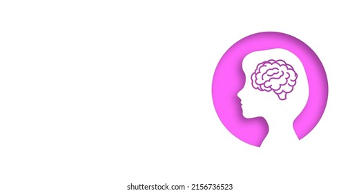 White banner with a girl's head. Place for your text. opy space. Medical concept of diseases of the brain. Stroke, ischemia, Alzheimer's, aneurysm, tumor and atherosclerosis