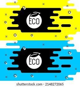 White Banner, label, tag, logo for eco green healthy food icon isolated on black background. Organic product. Healthy food sticker.  Vector
