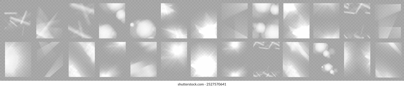 
Banner branco efeito de luz cintilantes prisma efeito de reflexo brilho. Luzes ópticas do arco-íris da bandeira, brilho, vazamentos, sobreposição da faixa. confete caindo. Banner de vetor, lentes coloridas vetoriais e clarões claros