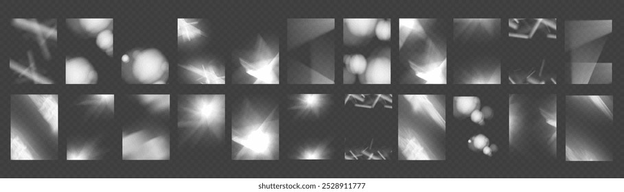 
Efecto de luz de Anuncio blanco brilla efecto de reflexión de deslumbramiento de prisma. Luces ópticas de Anuncio del arco iris, resplandor, fugas, superposición de la raya. Anuncio de Vector, lentes de Vector de colores y destellos de luz