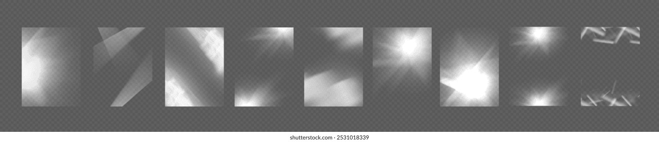 White banner light effect sparkles prism glare reflection effect. Banner optical rainbow lights, glare, leaks, stripe overlap. falling confetti. Vector banner, colorful vector lenses and light flares