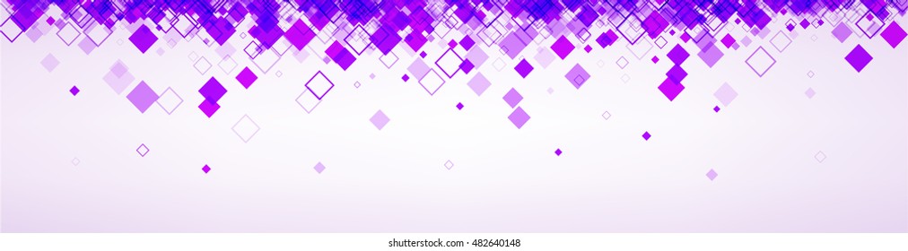 White banner with lilac rhombs. Vector paper illustration.