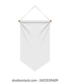 banner blanco hecho de metal cuelga simétricamente de una cuerda sobre un fondo blanco. paro de flah vectorial