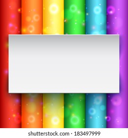 White banner on abstract background with colorful lines. Vector illustration