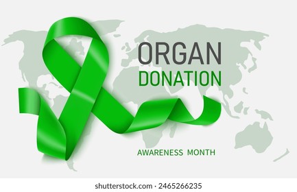 Ein weißer Banner mit einem realistischen grünen Band für Organtransplantation und Organspende. Design-Vorlage für Website-Magazine.