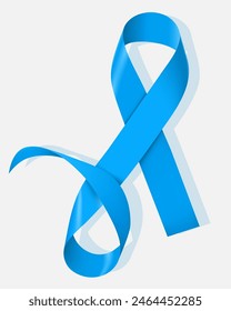 A white banner with a realistic light blue ribbon for prostate cancer awareness. Design template for website magazines.