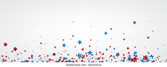 White banner with red, white, blue stars. Vector paper illustration.